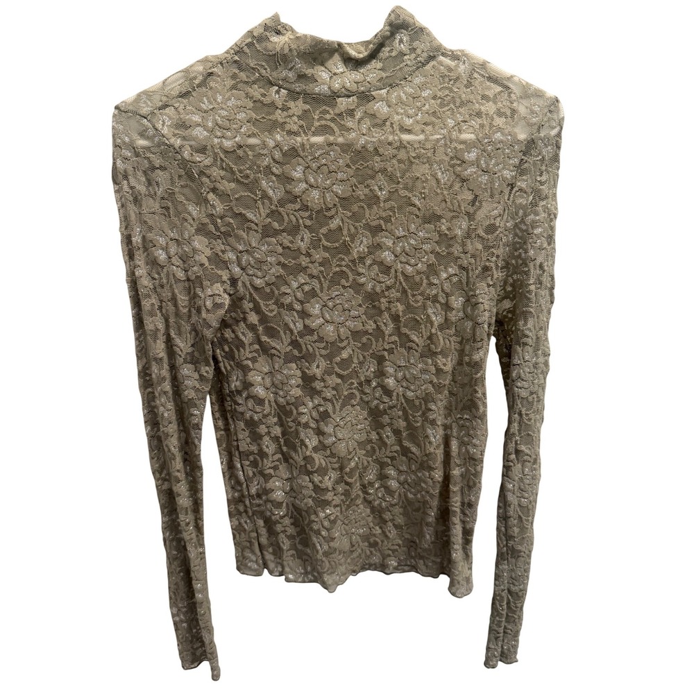 Red by BKE Mesh Floral Metallic Shirt Womens Small Sage NWOT Mock Neck Lace Top